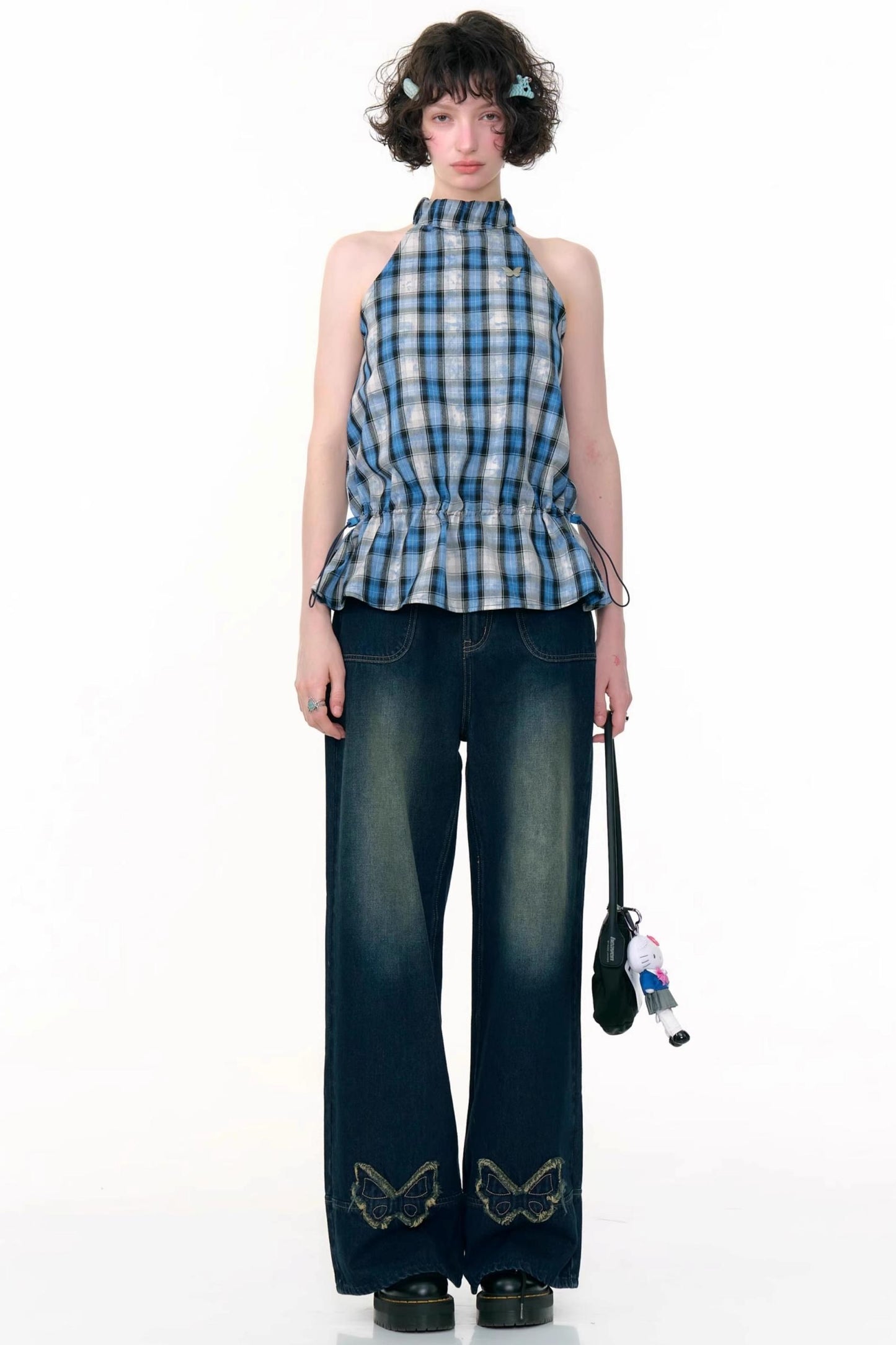 Blue Plaid Halterneck Vest