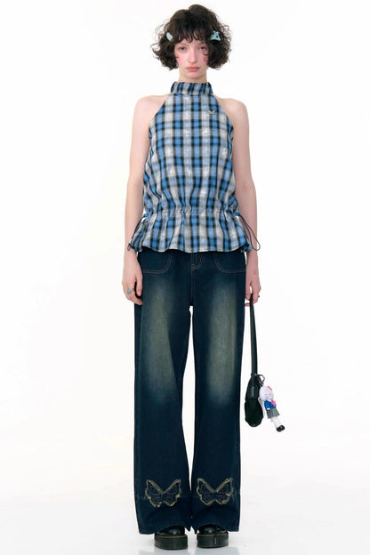 Blue Plaid Halterneck Vest