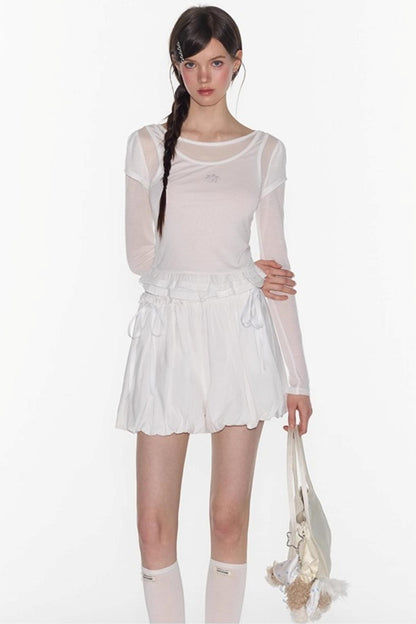 Ruffle Tencel Long-sleeved Top Set-Up