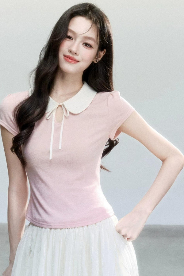 Top de Manga Corta con Cuello de Muñeca