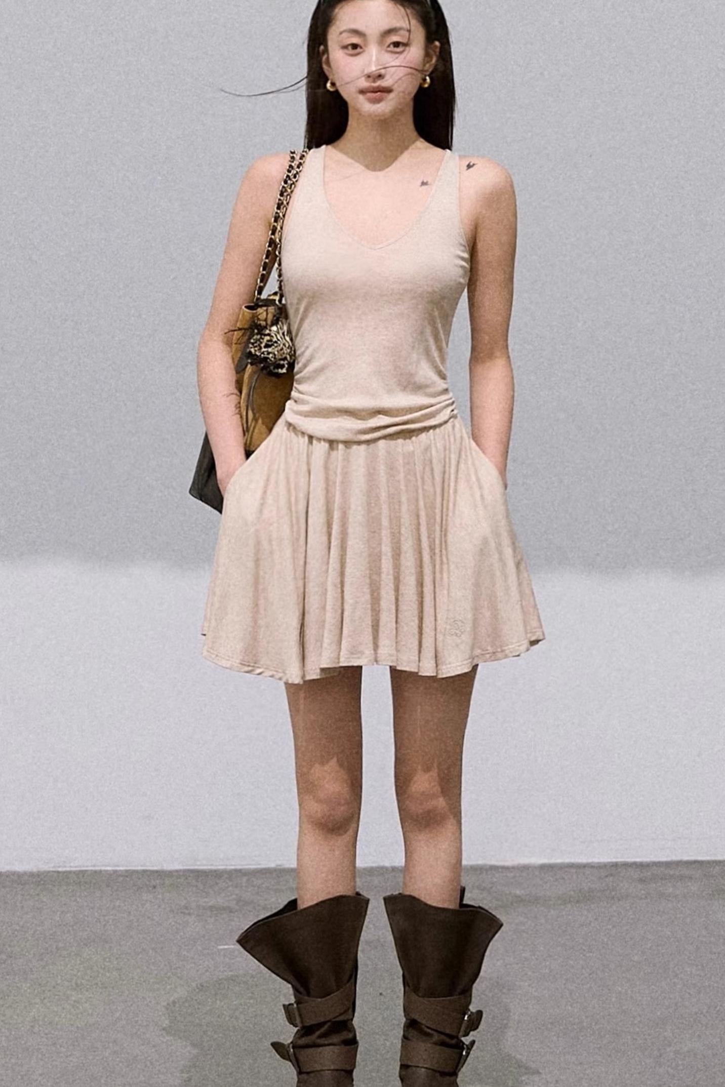 Tencel Knit Cardigan V-Neck Dress Set-Up