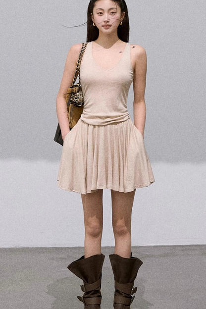 Tencel Knit Cardigan V-Neck Dress Set-Up