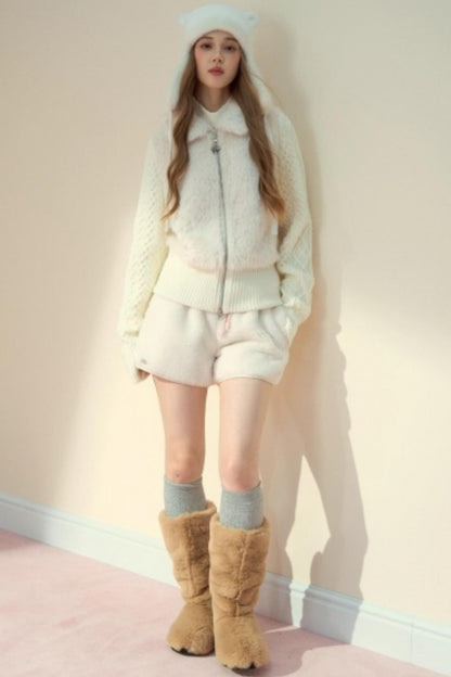 Fur Patchwork Fleece Zipper Jacket