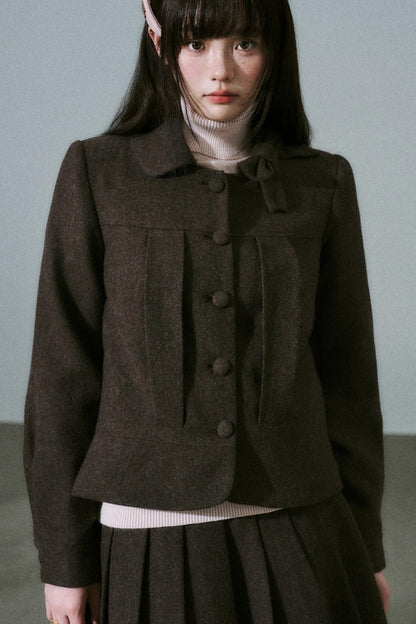 Wool Bow Tie Blazer Suit & Skirt Set-Up