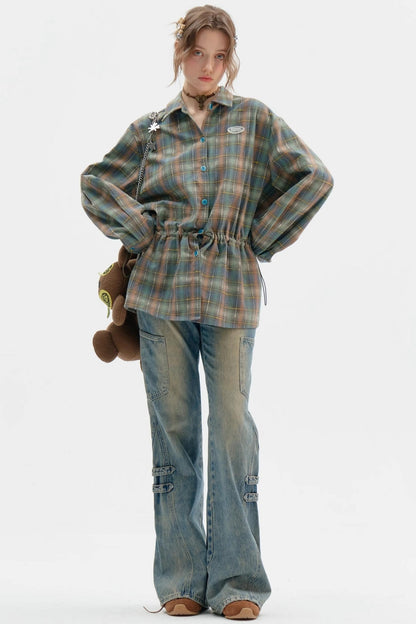 Retro Thin Green Plaid Shirt