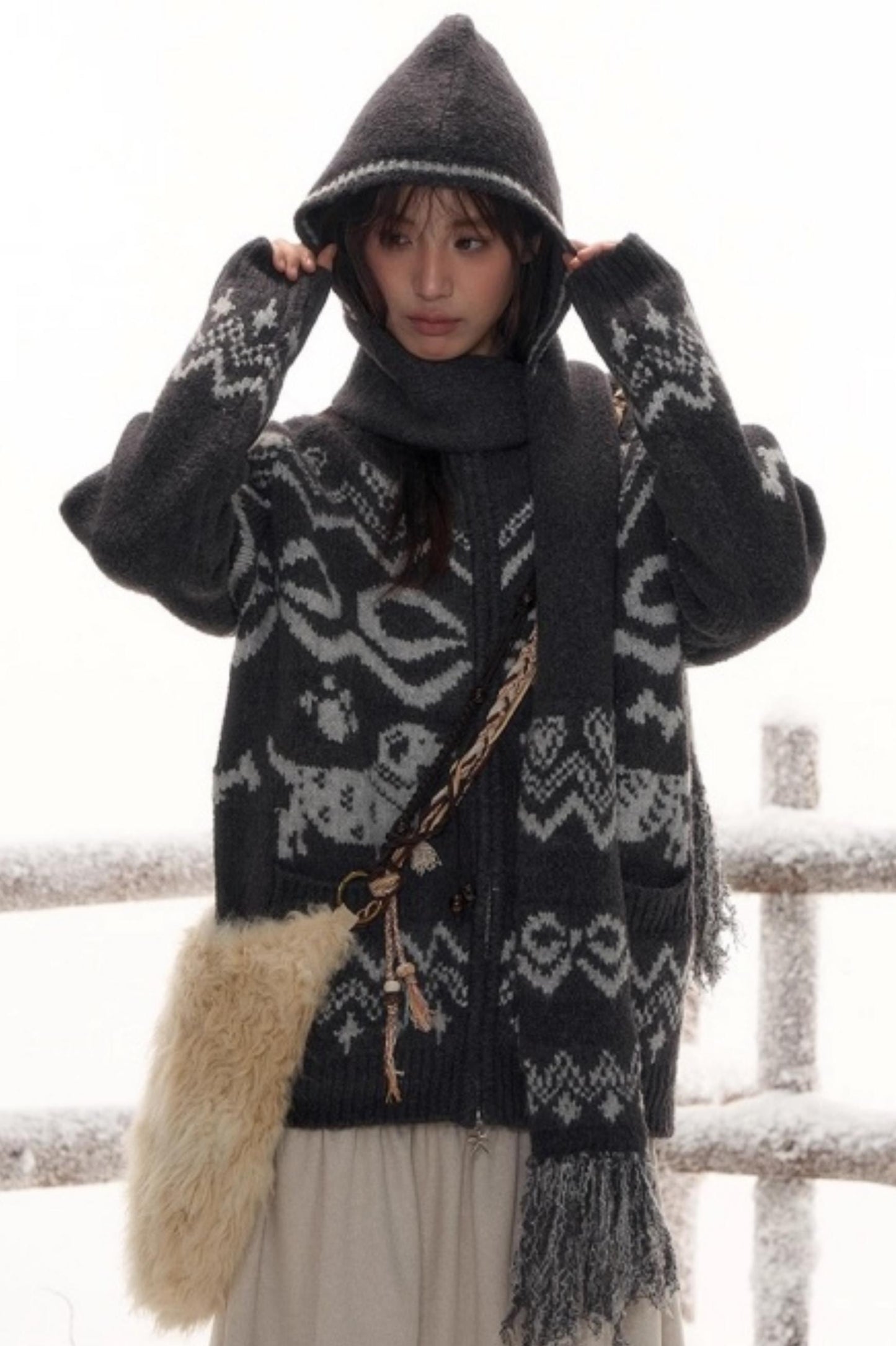 Light Bow-Knot Knit Cardigan Set-Up