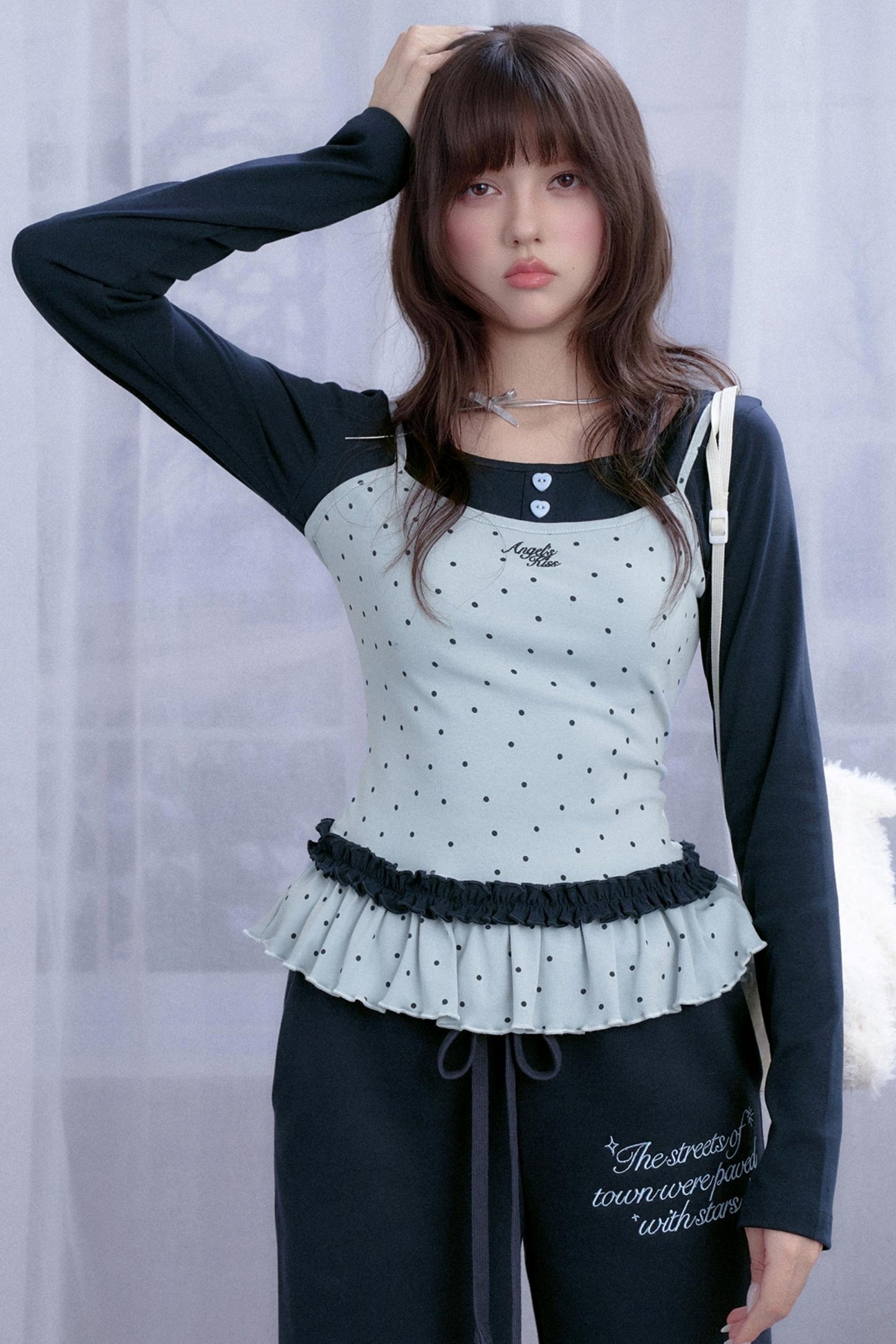 Star Printed Fake Two Piece Top Set-Up