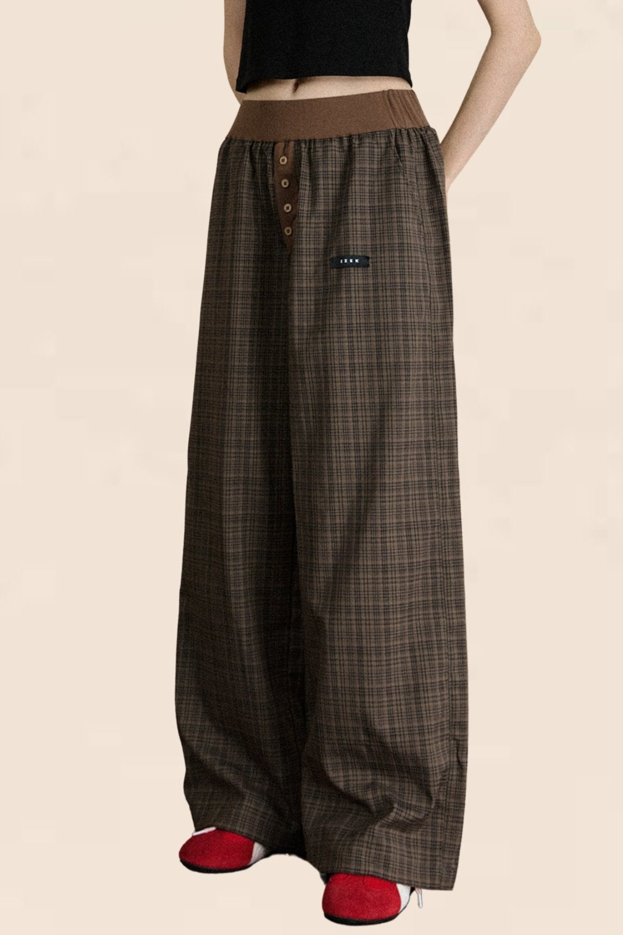 Black White Plaid Wide-Leg Pants