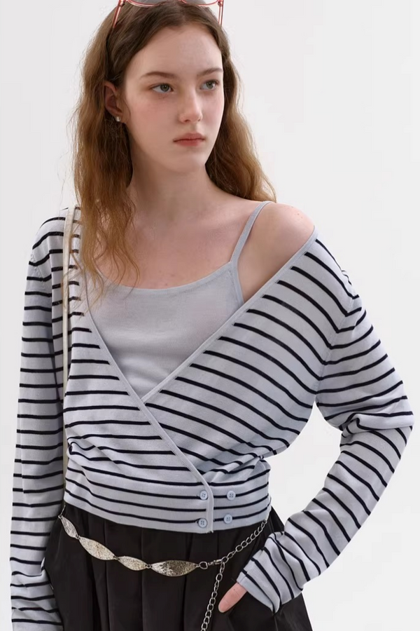 Tencel Striped Cardigan Set