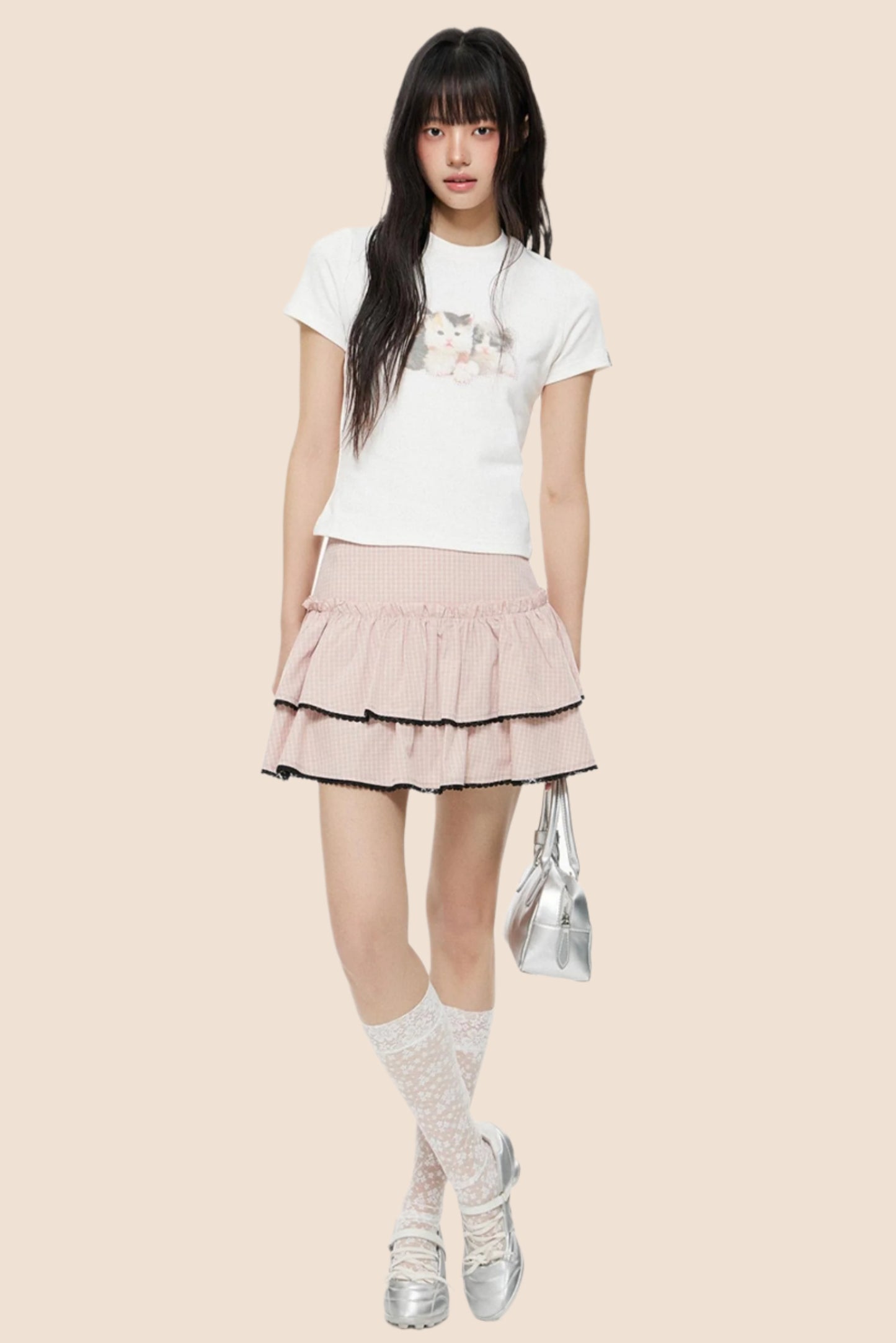 Pink Retro Plaid Skirt