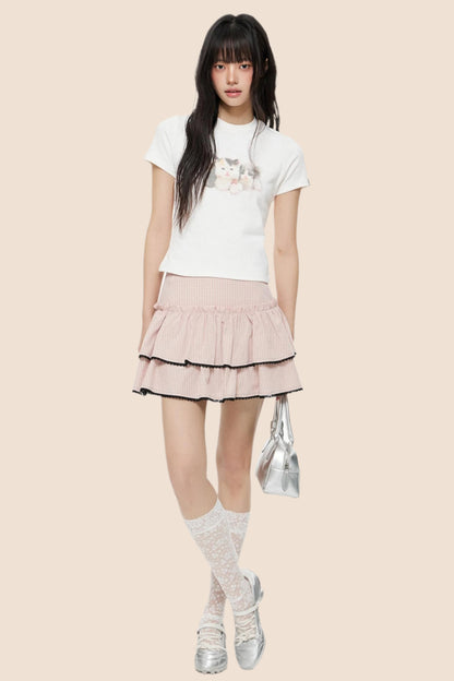 Pink Retro Plaid Skirt