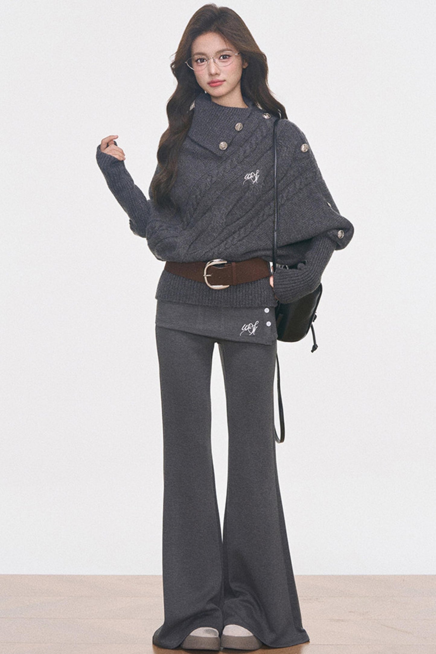 Cable Knit Waist-Cinching Sweater Set-Up