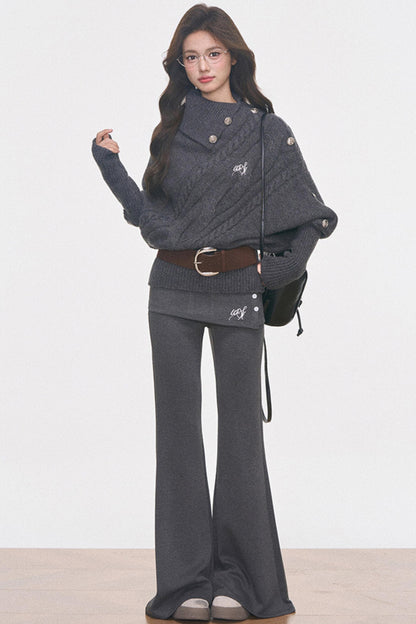 Cable Knit Waist-Cinching Sweater Set-Up