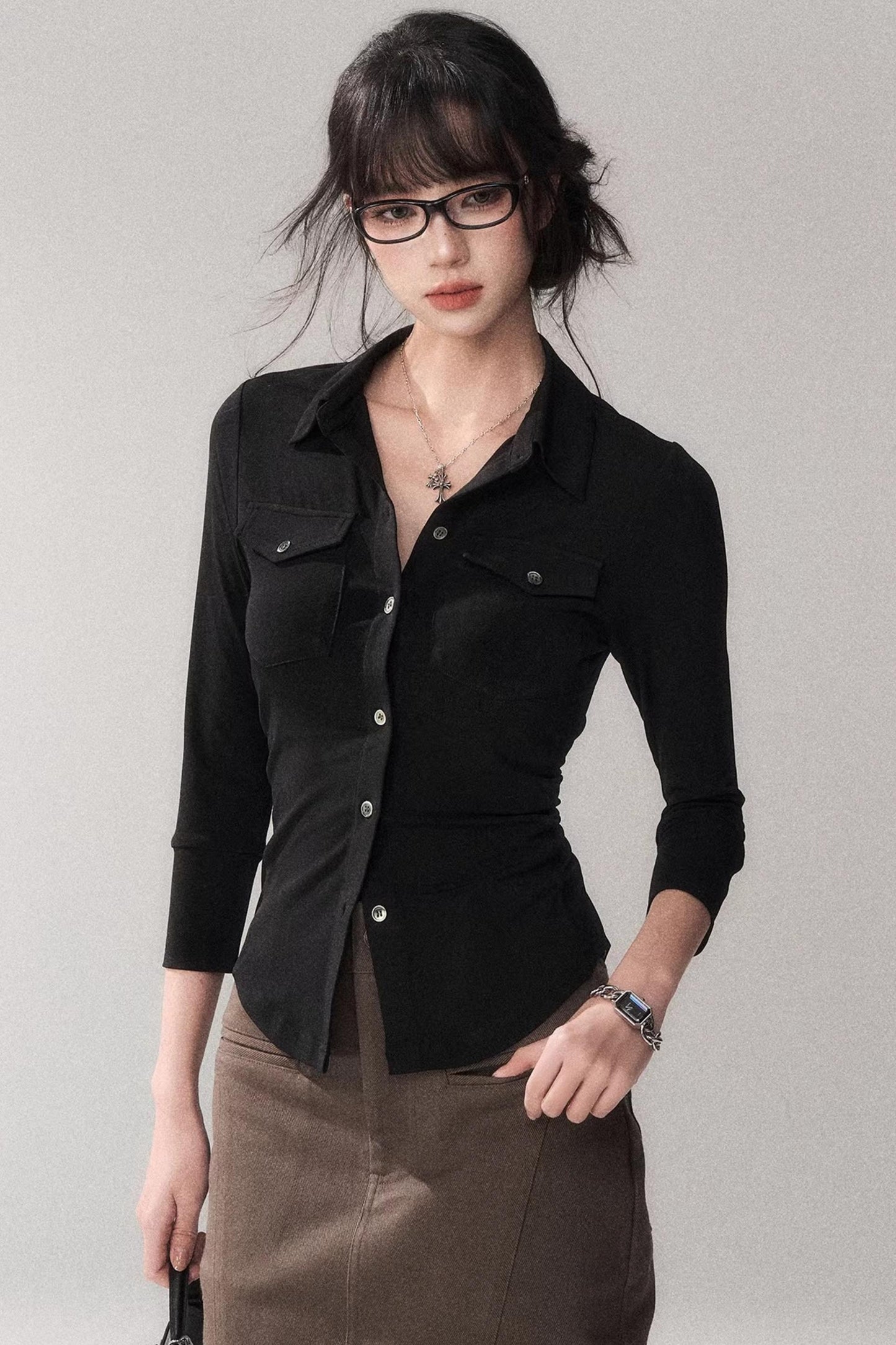 Gao Shu Stretchy Slim Shirt