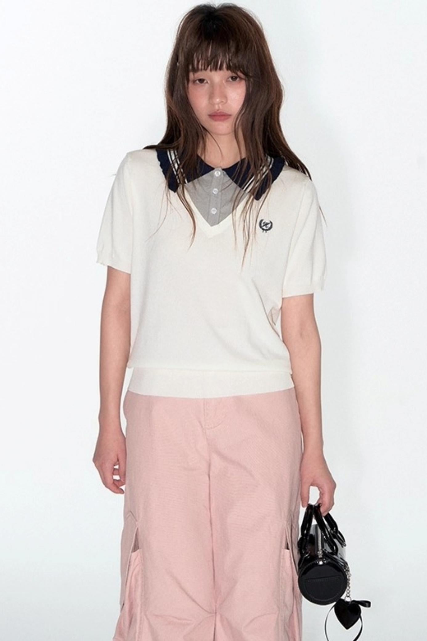 Preppy V-Neck Knit Top