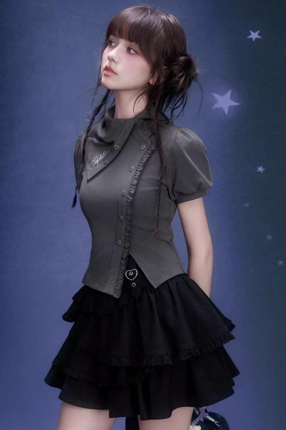 Gray Diagonal Placket T-Shirt