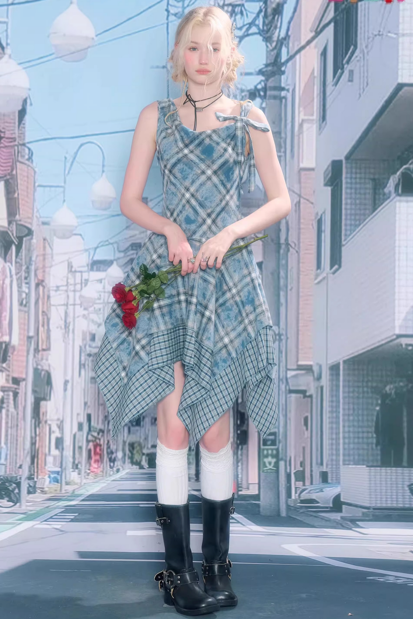 Sea Mist Blue Plaid Dress