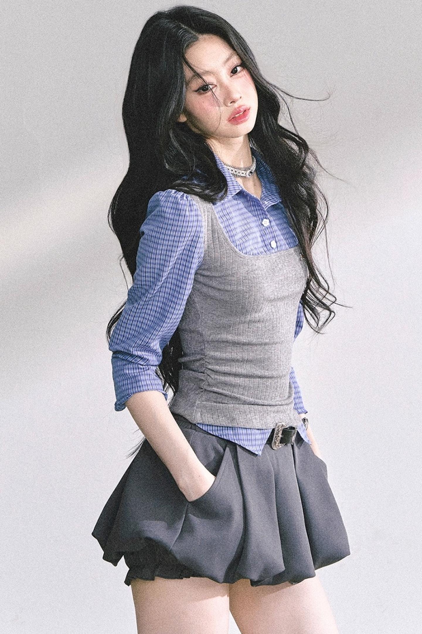 Blue Gray Plaid Shirt