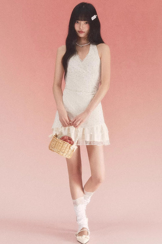 Halterneck Lace Floral Dress