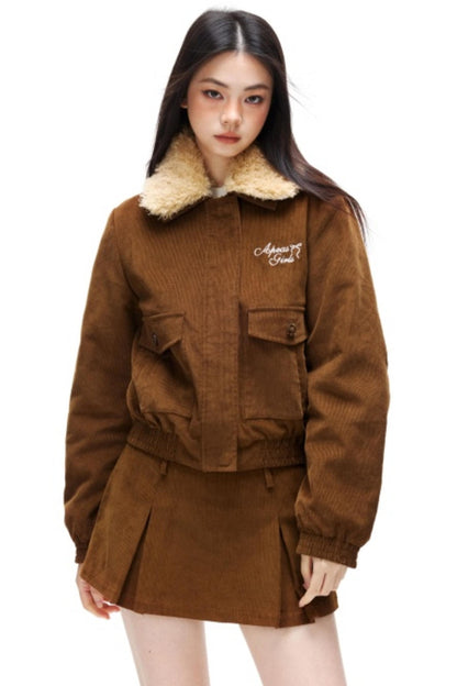 Retro Corduroy Jacket Skirt Set