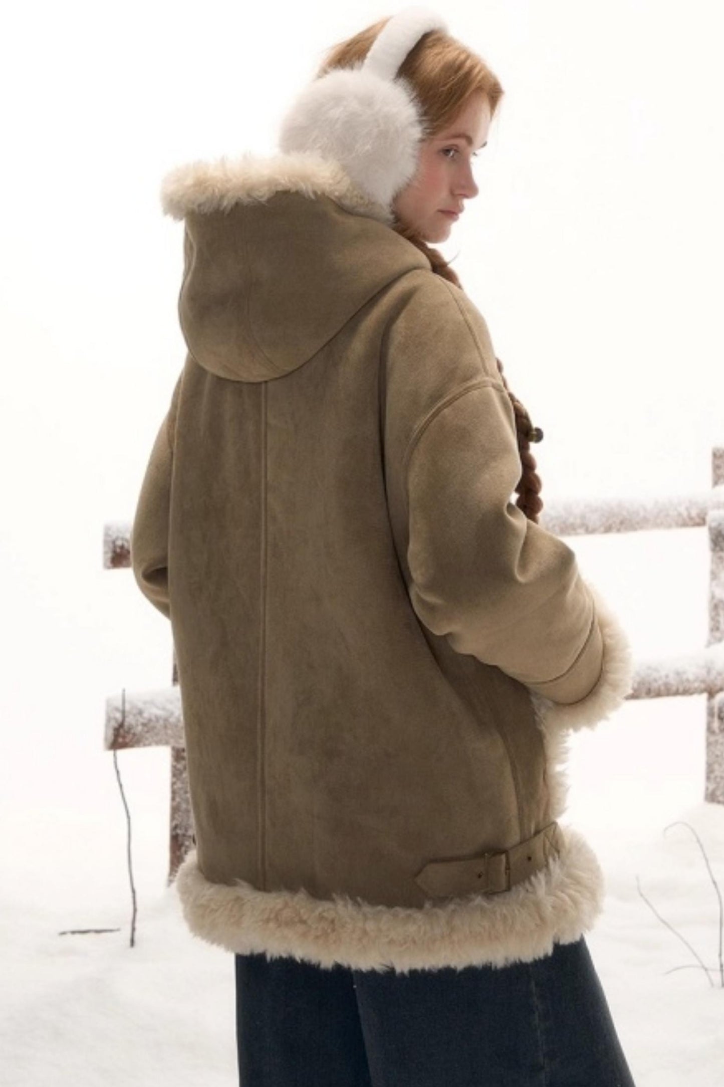 Reversible Hooded Suede Coat