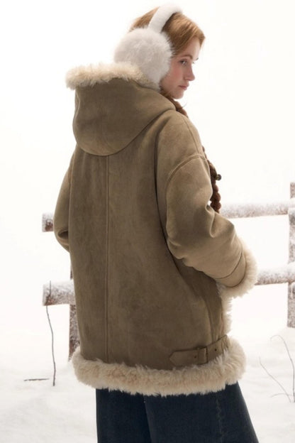 Reversible Hooded Suede Coat