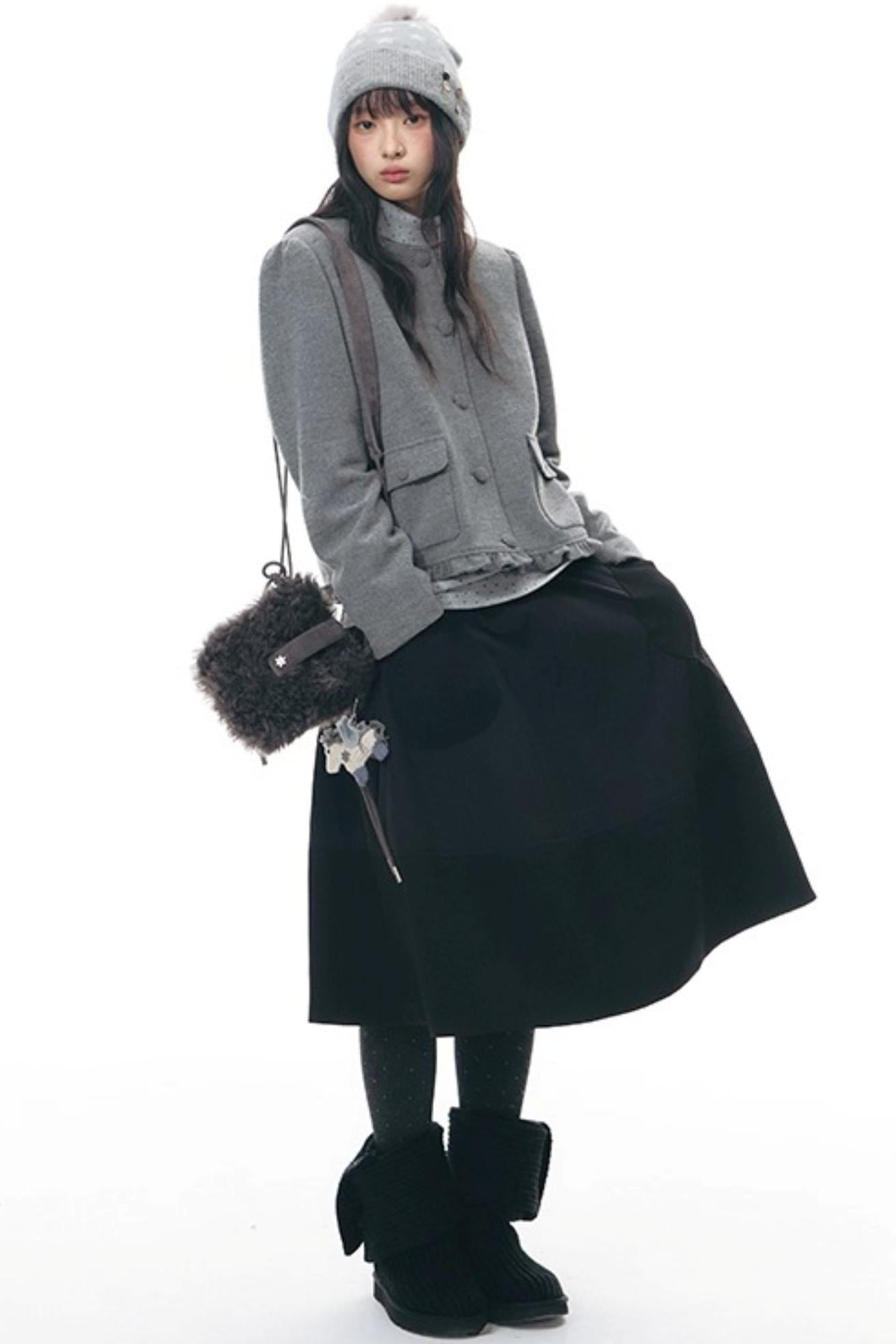 Textured Quilted A-Line Skirt