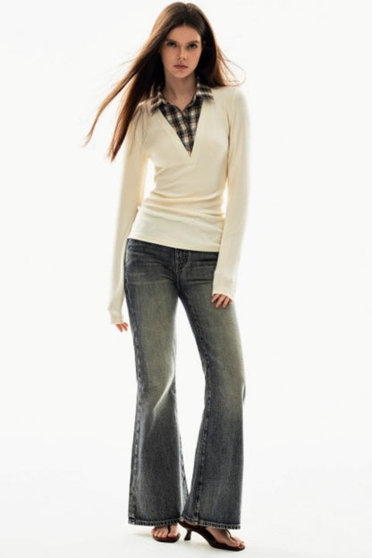 Plaid V-Neck Knit Sweater