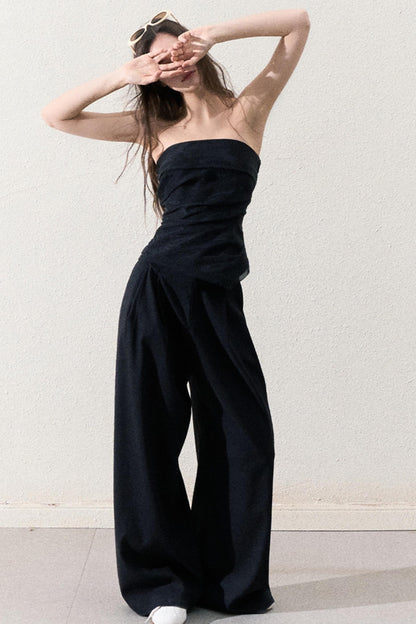 캐주얼 슬림 자켓 & 와이드 레이스 팬츠 세트 