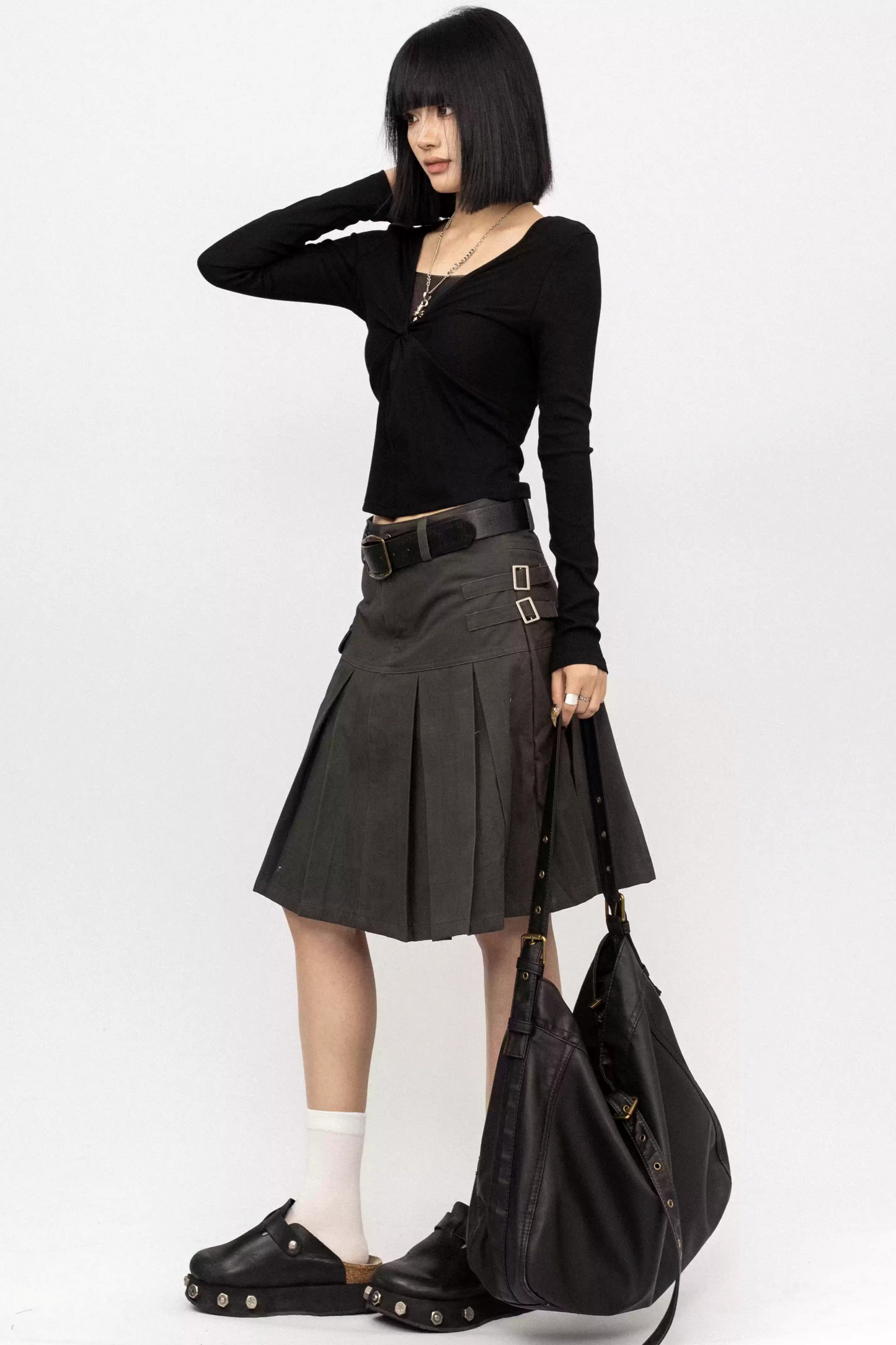 Retro Lace-Up Black Top