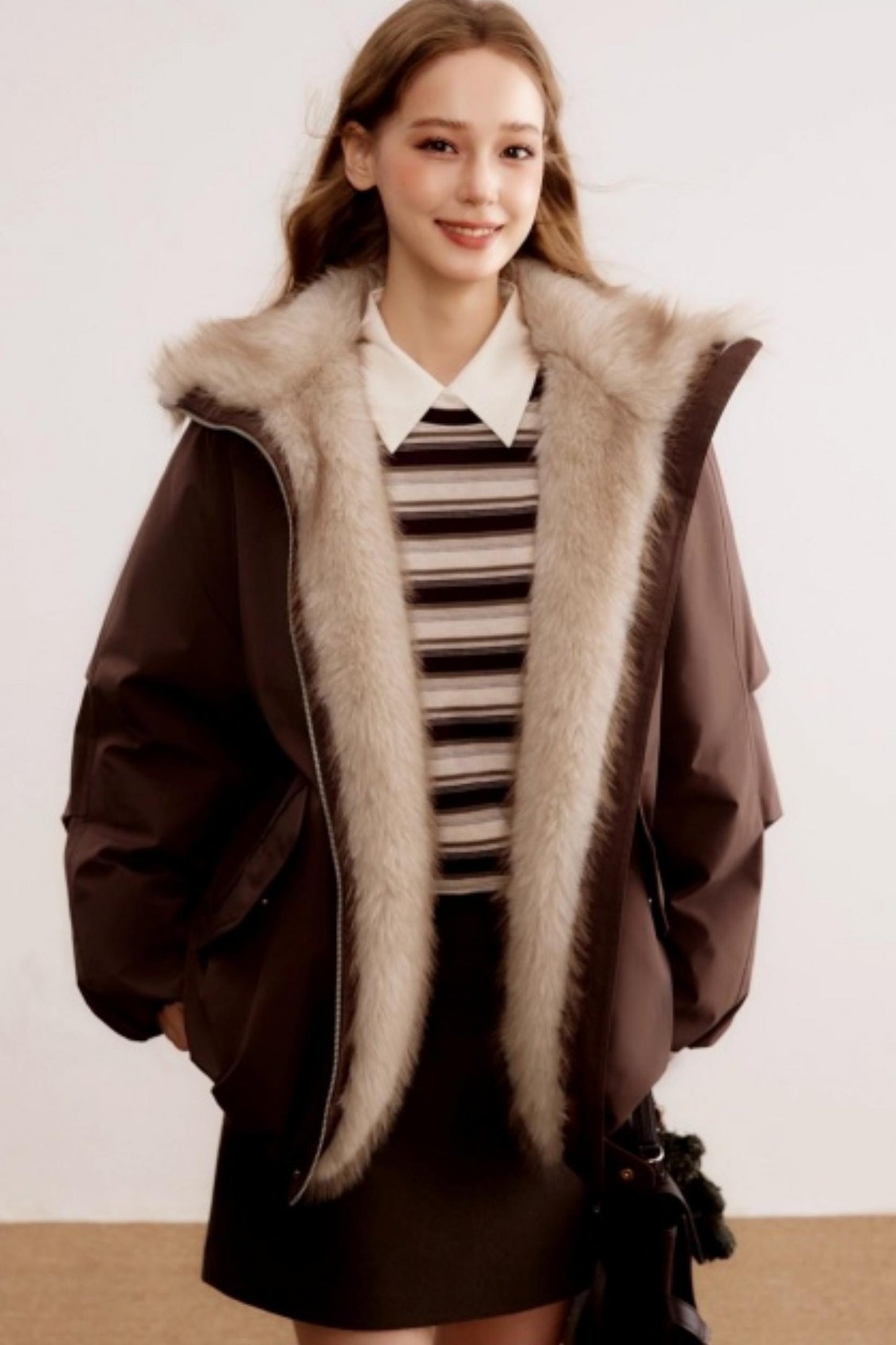 Brown Woolen A-Line Skirt