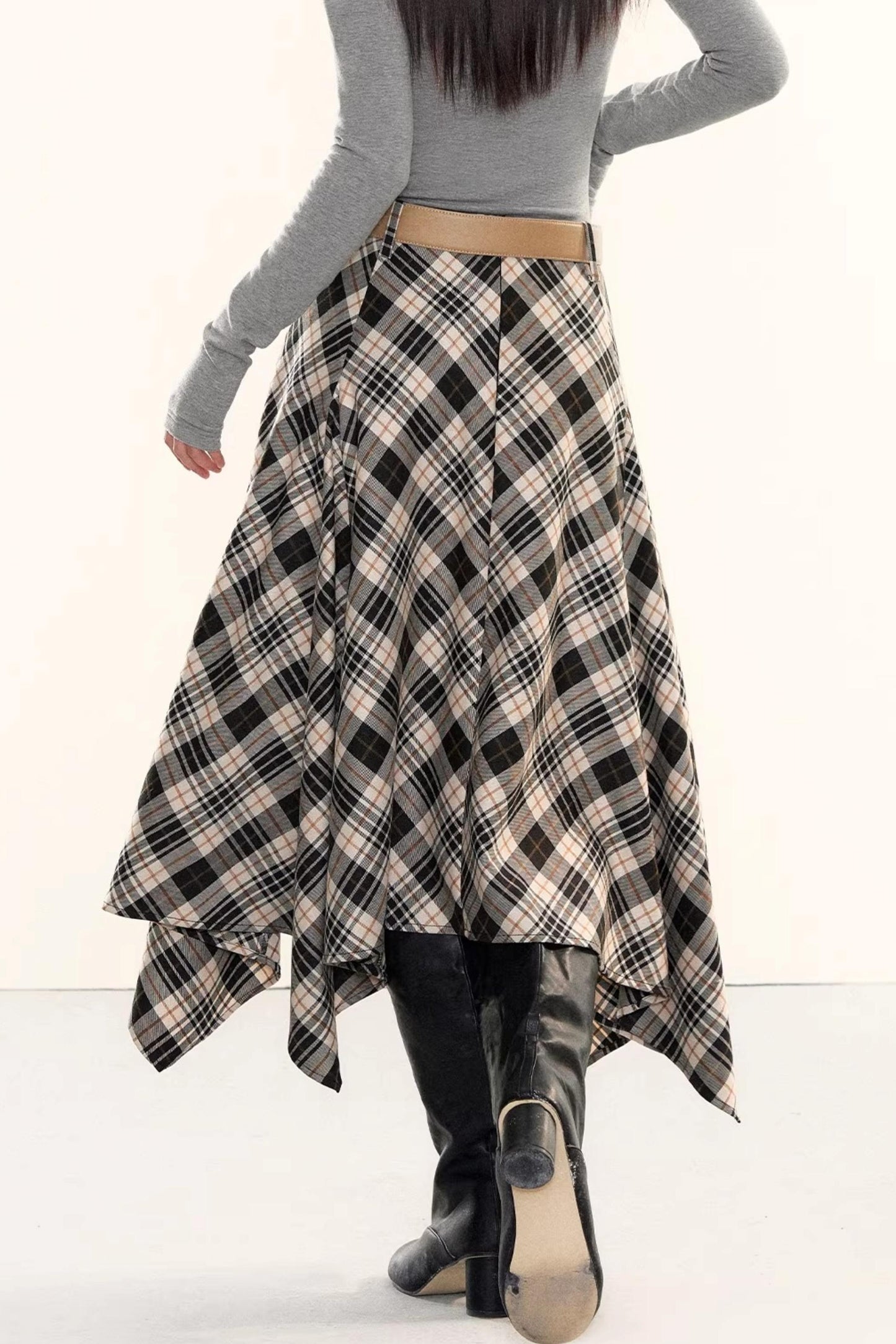 Plaid Asymmetrical A-Line Skirt