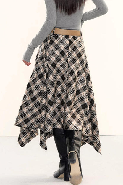 Plaid Asymmetrical A-Line Skirt