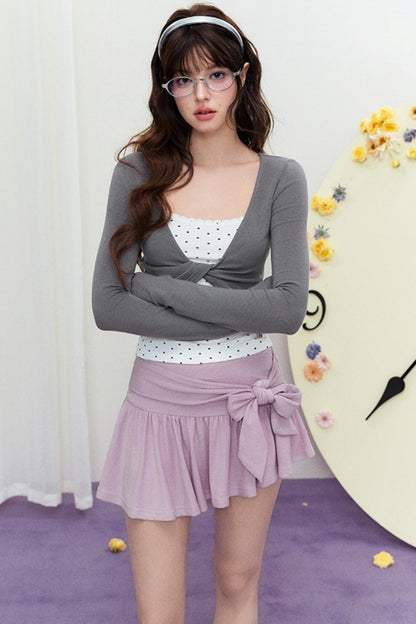 Sheer Linen Slim Sweater Set-Up