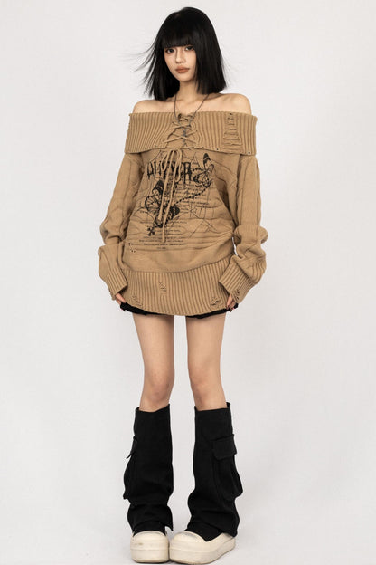 Vintage Bow Print Off-the-Shoulder Top