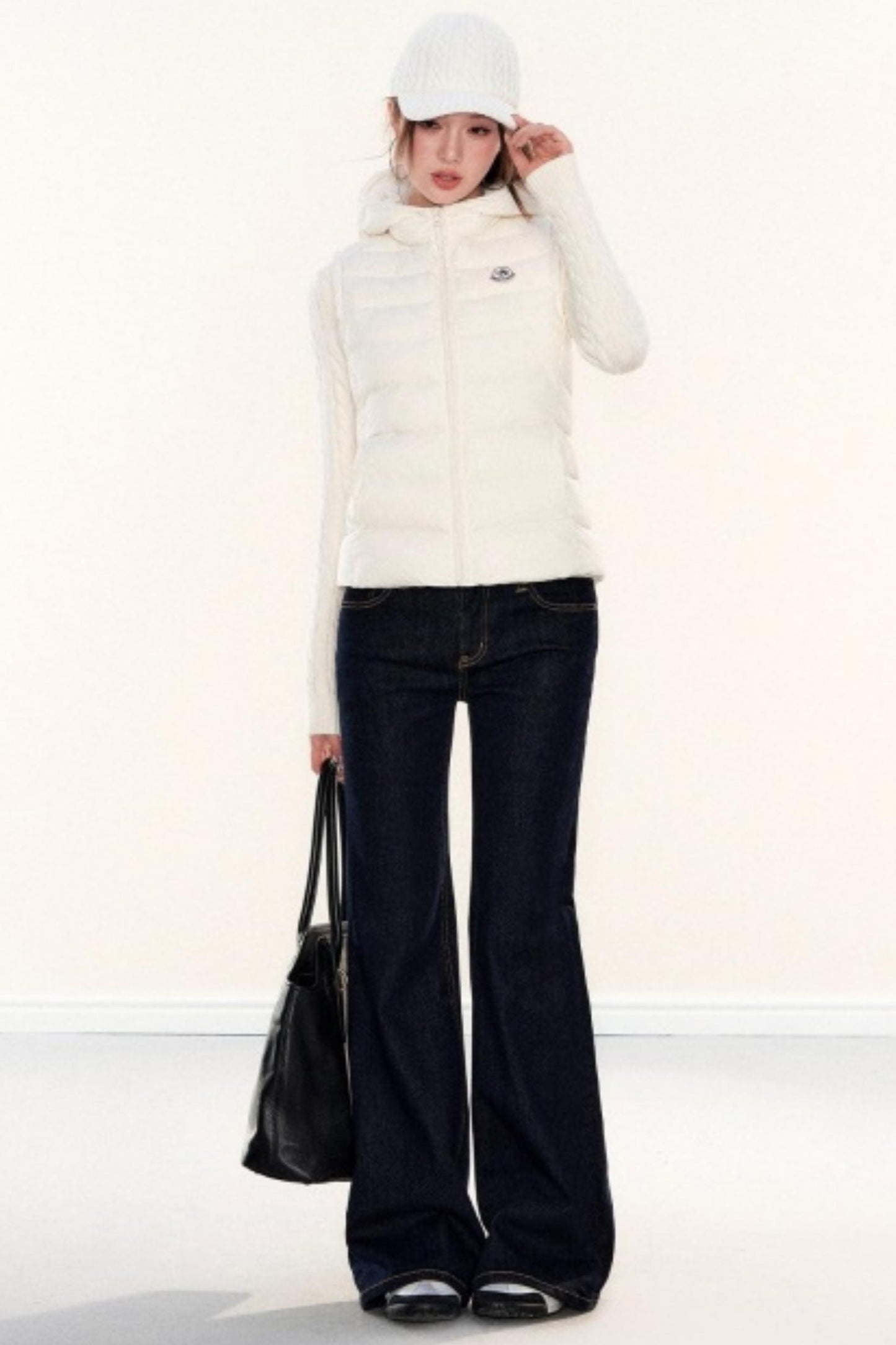 Hooded Ribbed Down Vest