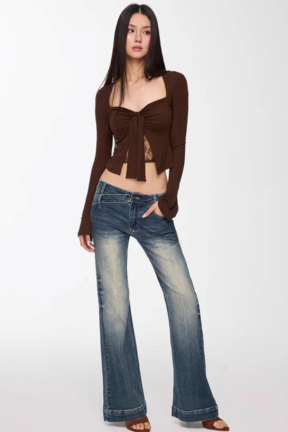 Retro Washed Flared Denim Pants