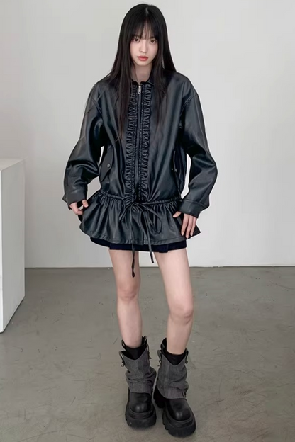 Reversible Ruffled Leather Jacket