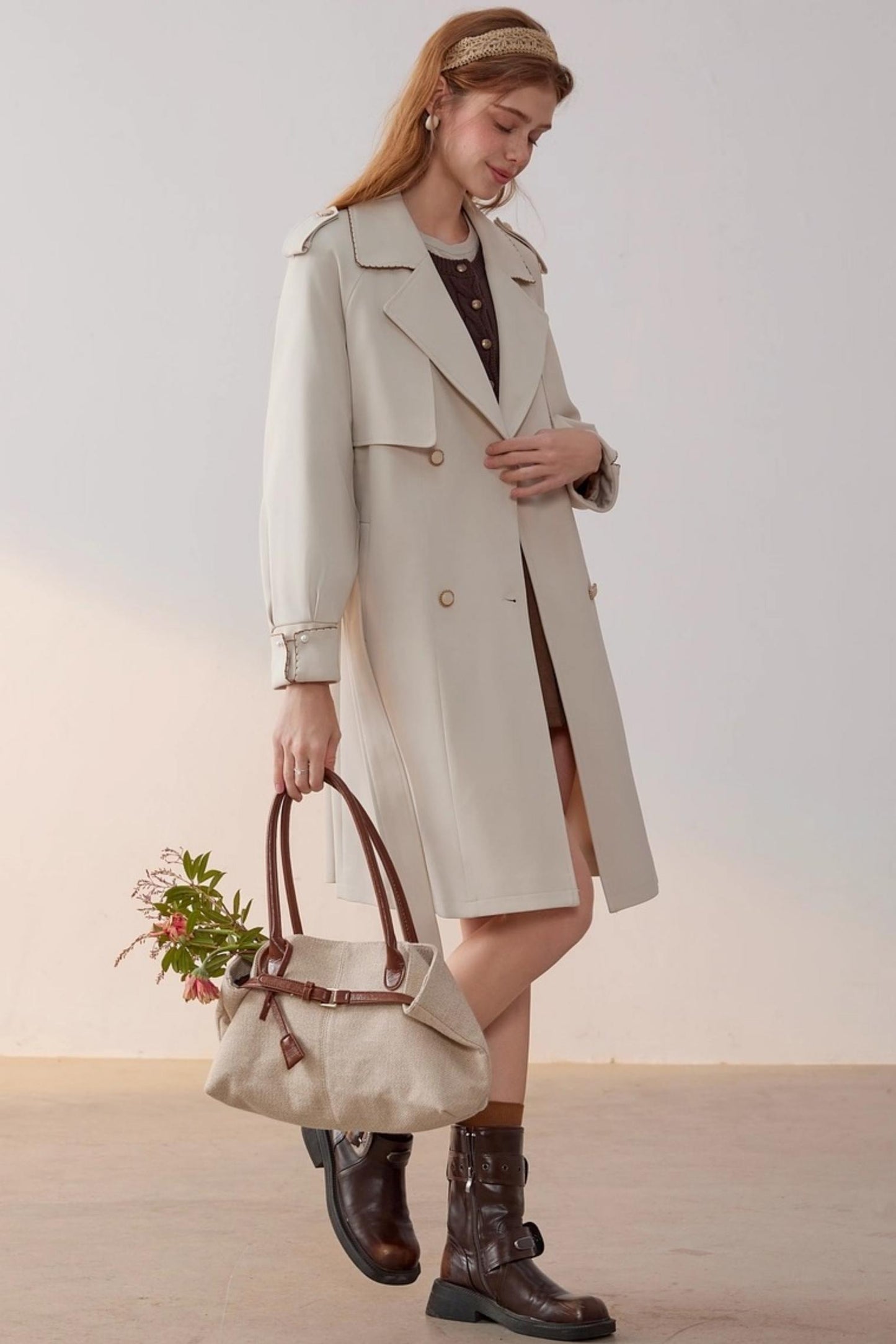 Beige Collar Trench Coat