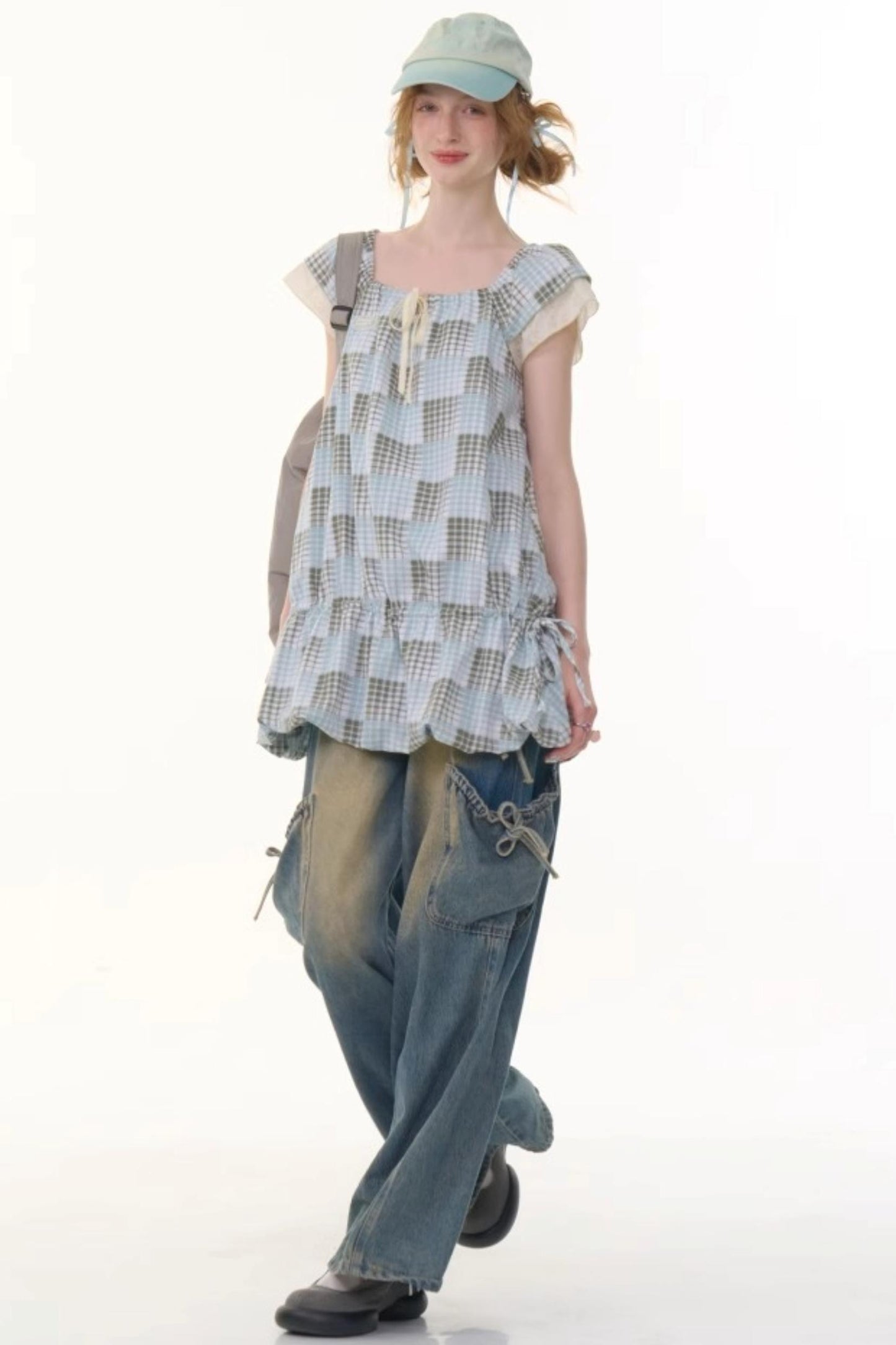 Vintage Checkered Square Neck Dress