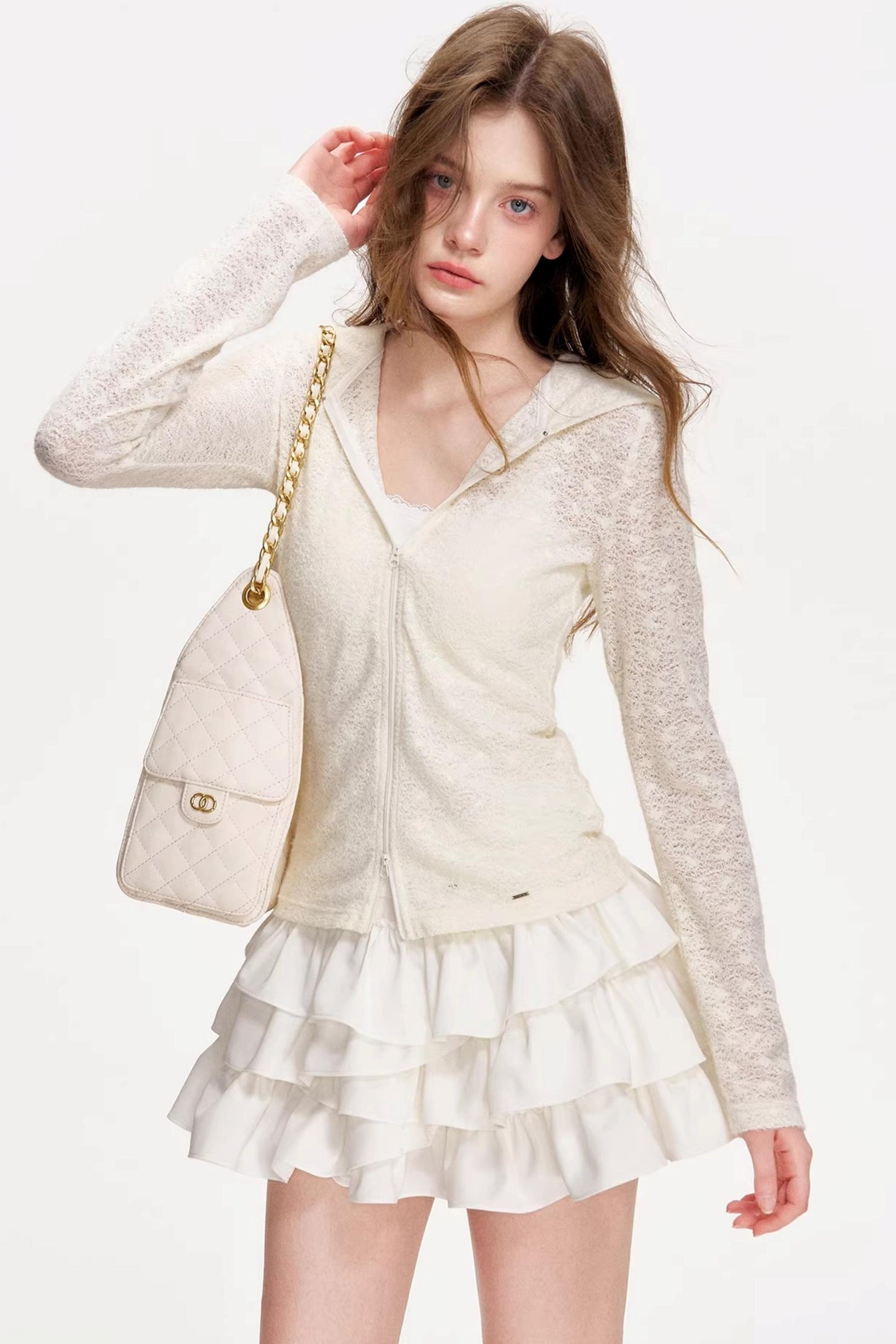 Mist Lace Hooded Cardigan Top