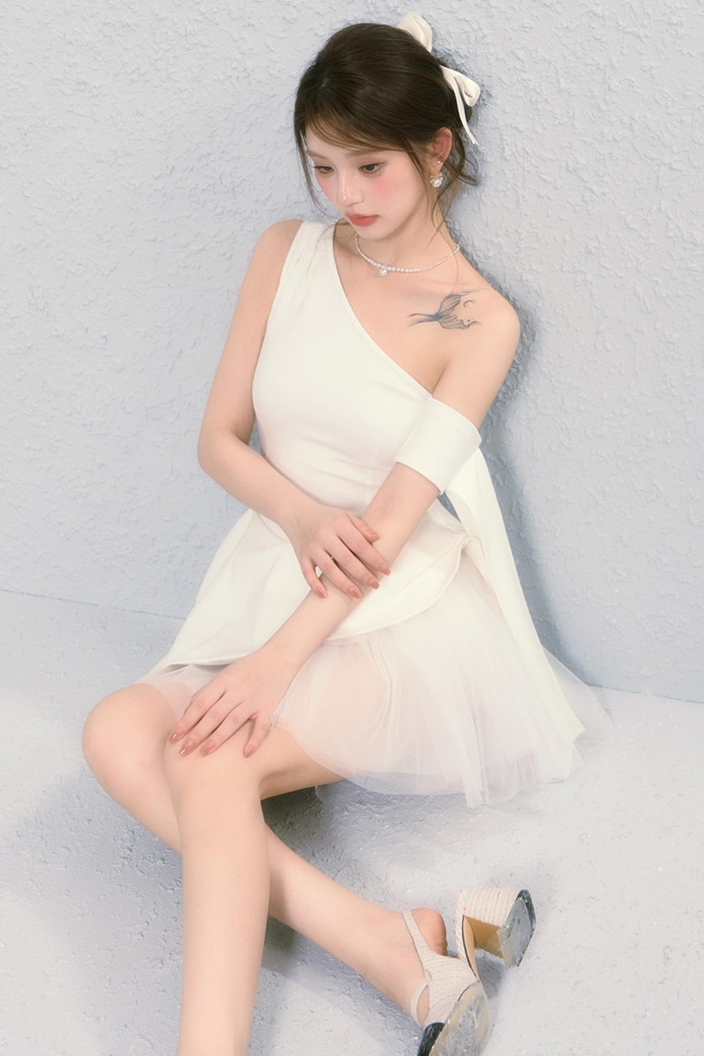 Pure White Ballet Mesh French Puffy Dress