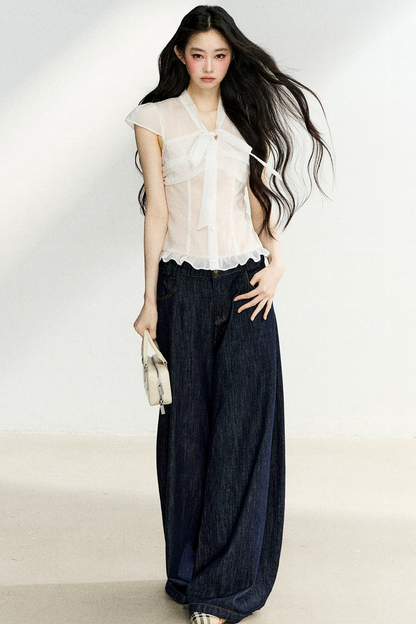 Sheer Bow-Collar Blouse