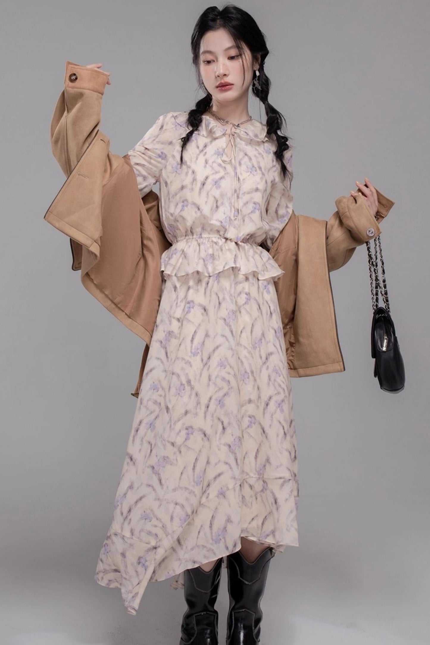 Lilac Irregular Lace Hem Dress