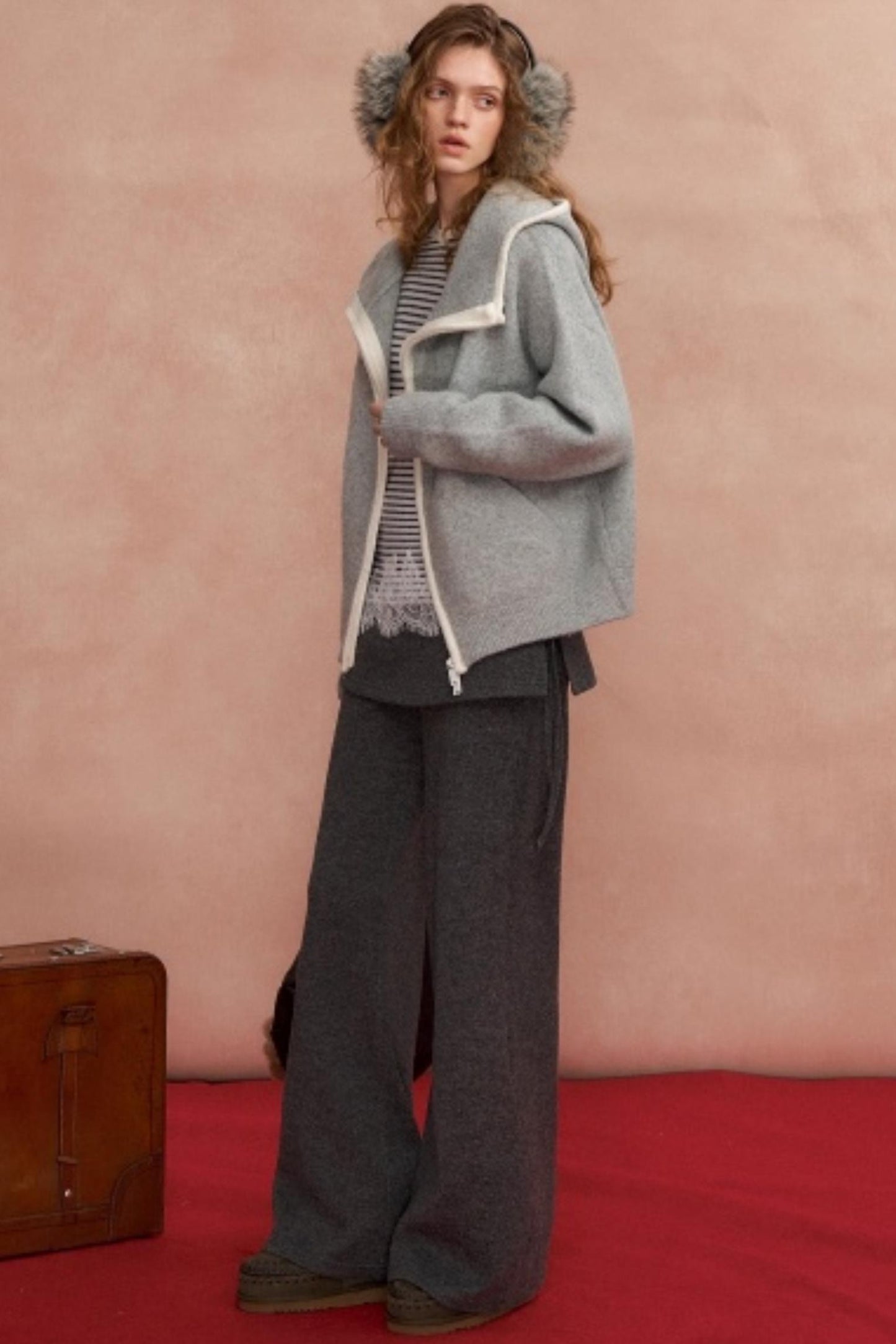 Hooded Cardigan With Contrasting Edges