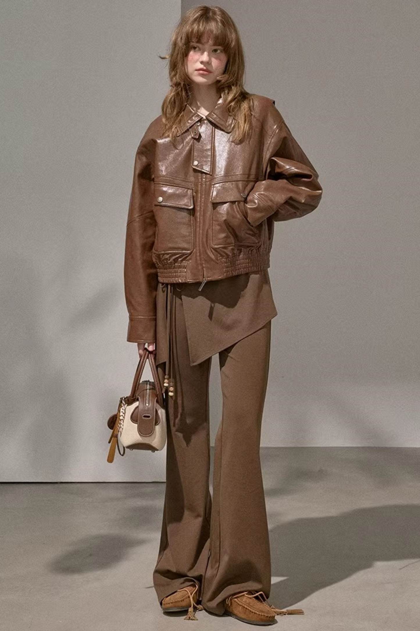 Patchwork Fleece-Lined Flared Pants