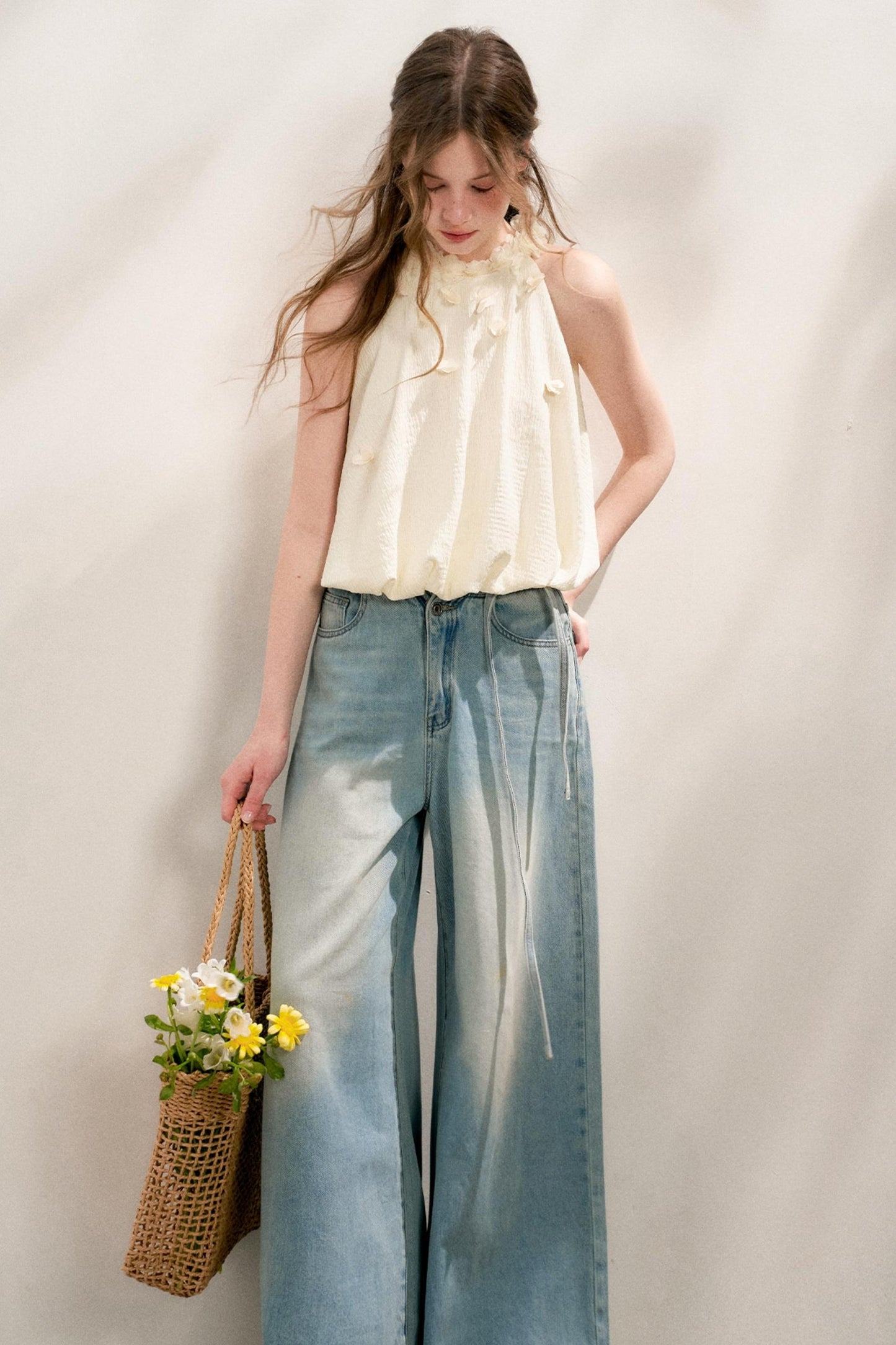 French Blue Wide-Leg Jeans