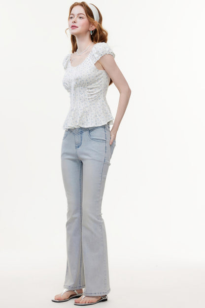 Floral Knit Bubble Sleeve Blouse