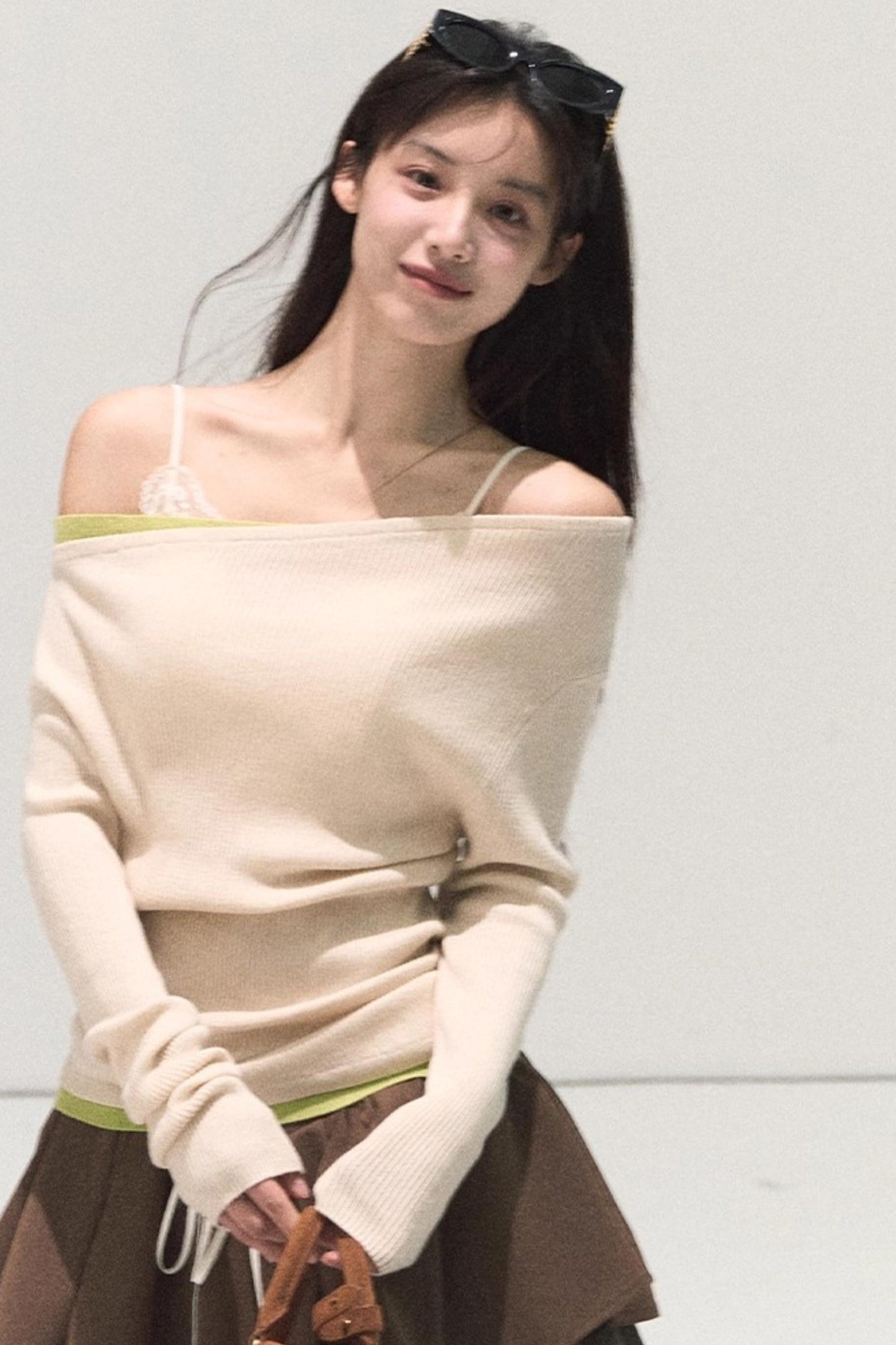 Wool Off-Shoulder Knit Top