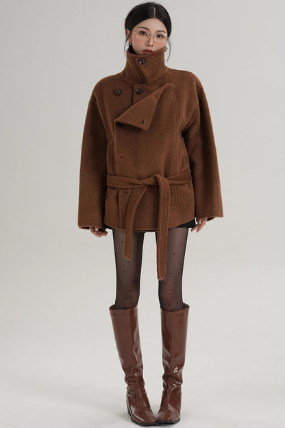 Elegant Woolen High-Waisted Coat